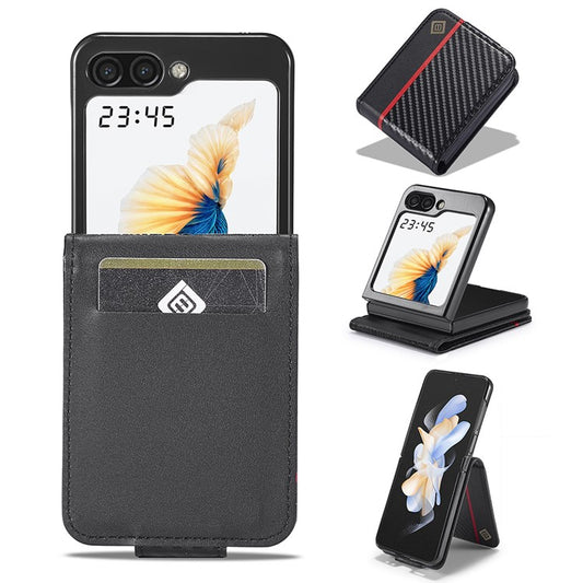 LC.IMEEKE För Samsung Galaxy Z Flip6 5G Fodral Carbon Fiber Texture Korthållare Baksida Telefonskydd