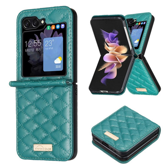 BINFEN COLOR För Samsung Galaxy Z Flip6 5G / Z Flip5 5G Fodral Rhombus PU Läder Vikbart telefonskal