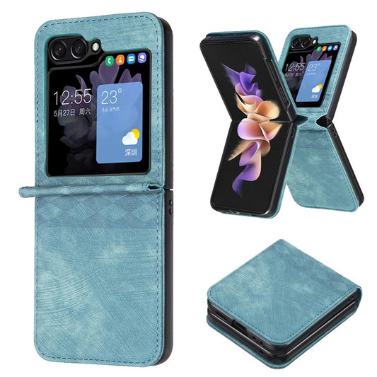 For Samsung Galaxy Z Flip6 5G / Z Flip5 5G Case Grid Pattern Imprint Leather Shockproof Phone Cover