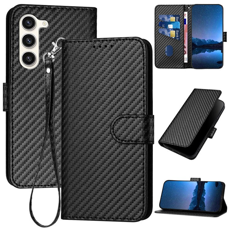 YX0070 For Samsung Galaxy S23 Case Carbon Fiber Texture Leather Wallet Phone Cover