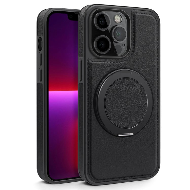 For iPhone 13 Pro Case with Ring Kickstand Compatible with MagSafe PU Leather Back Cove