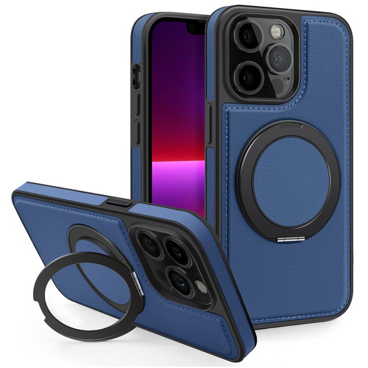 For iPhone 13 Pro Case with Ring Kickstand Compatible with MagSafe PU Leather Back Cove
