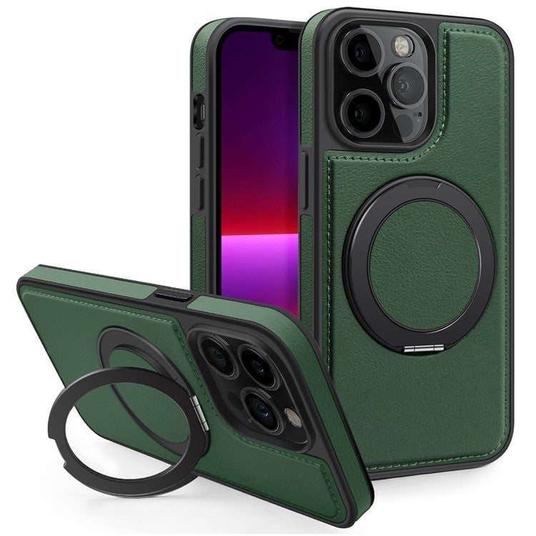 For iPhone 13 Pro Case with Ring Kickstand Compatible with MagSafe PU Leather Back Cove
