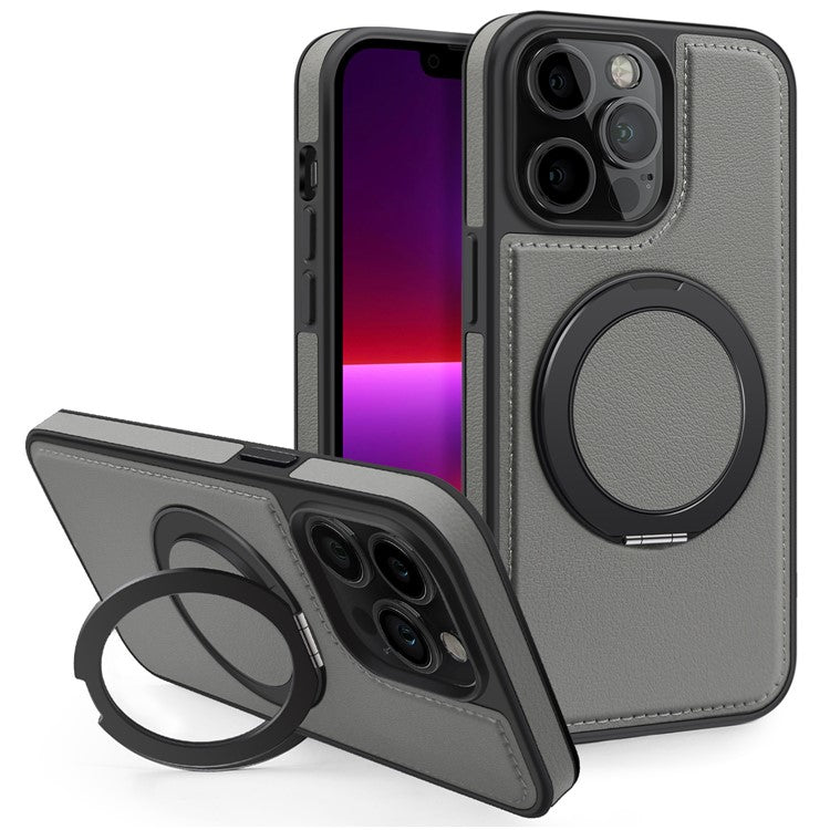 For iPhone 13 Pro Case with Ring Kickstand Compatible with MagSafe PU Leather Back Cove