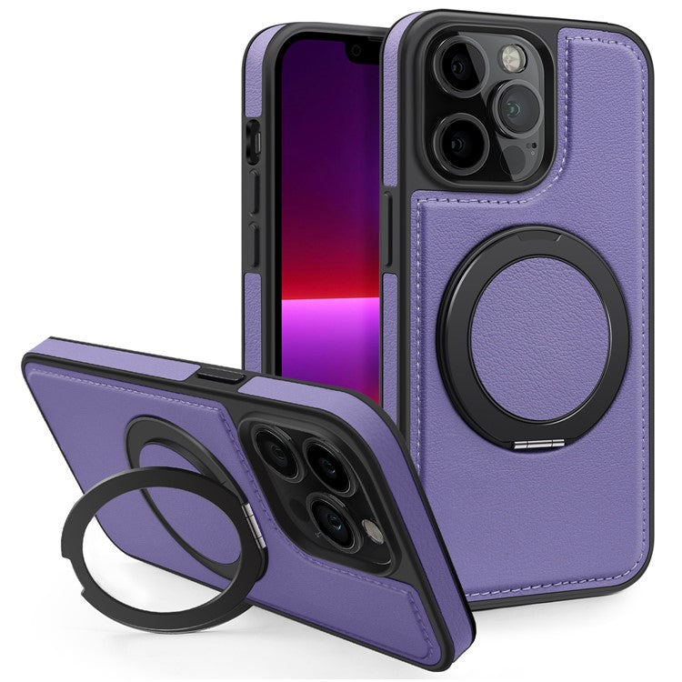 For iPhone 13 Pro Case with Ring Kickstand Compatible with MagSafe PU Leather Back Cove
