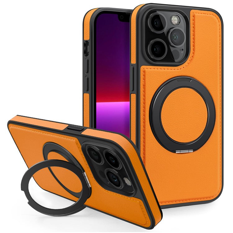 For iPhone 13 Pro Case with Ring Kickstand Compatible with MagSafe PU Leather Back Cove