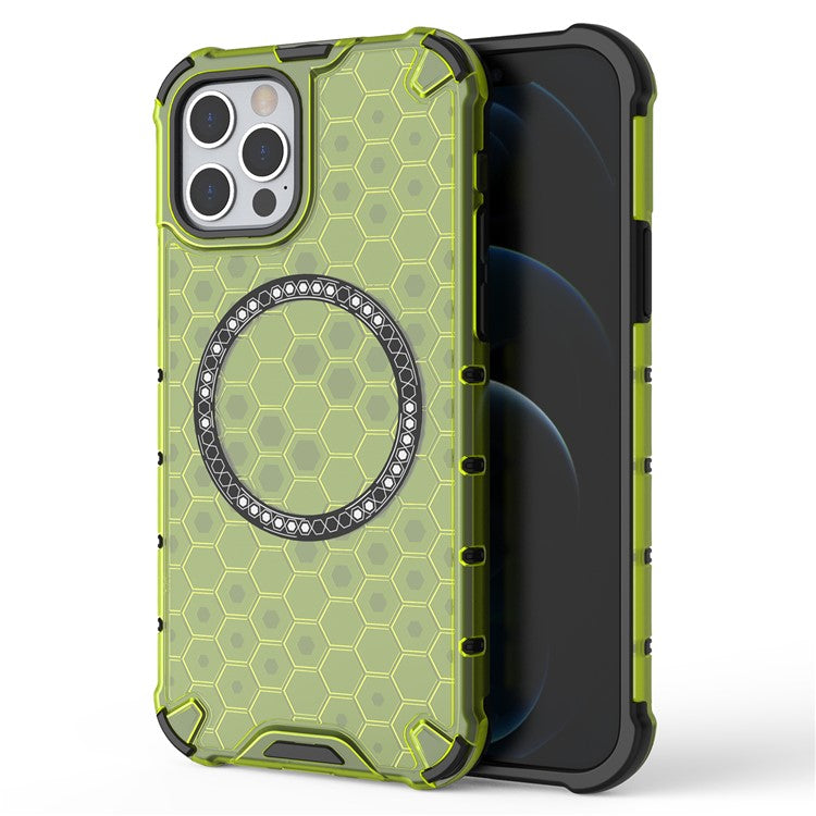 For iPhone 12 / 12 Pro Magnetic Case Honeycomb Anti-Drop TPU+PC Phone Cove