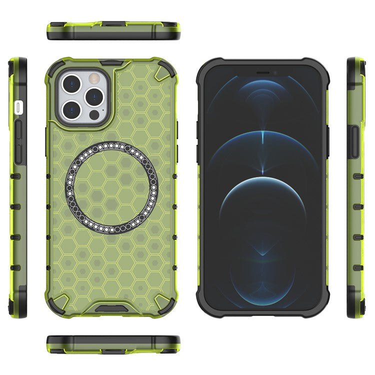 For iPhone 12 / 12 Pro Magnetic Case Honeycomb Anti-Drop TPU+PC Phone Cove