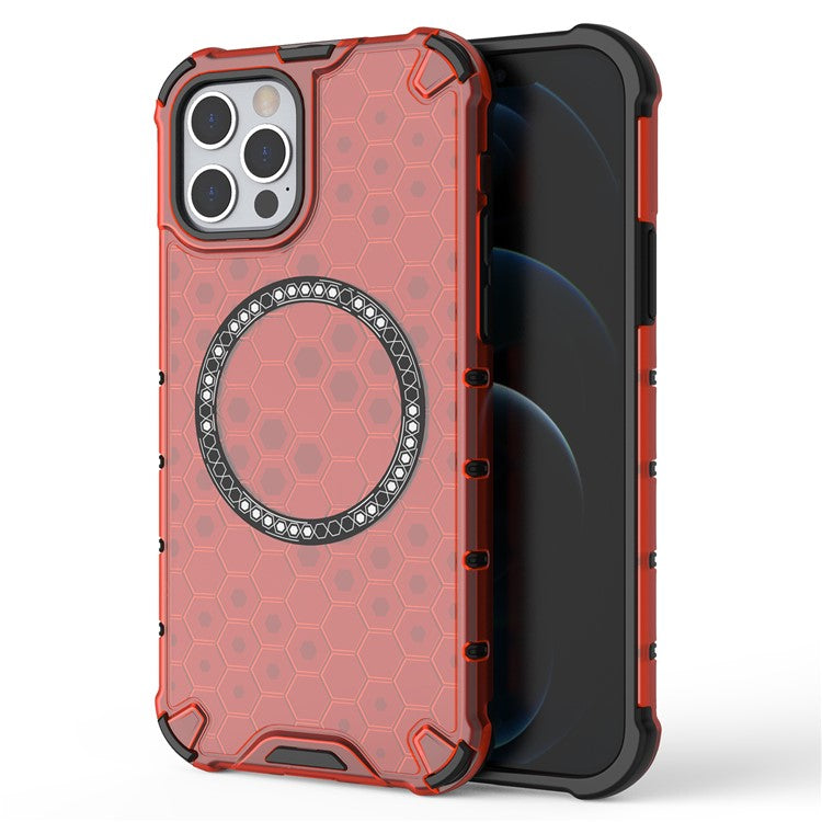 For iPhone 12 / 12 Pro Magnetic Case Honeycomb Anti-Drop TPU+PC Phone Cove