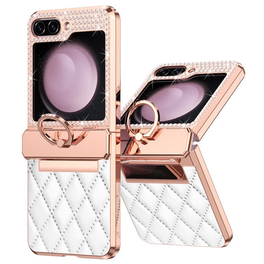 For Samsung Galaxy Z Flip6 5G / Z Flip5 5G Case Rhinestone Decor Leather+PC Rhombus Phone Cove