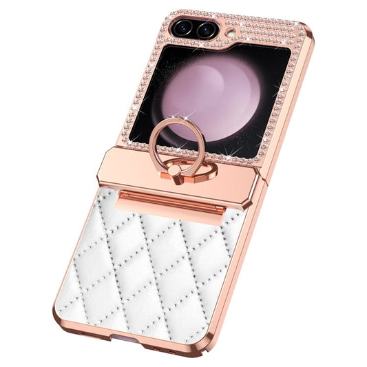 For Samsung Galaxy Z Flip6 5G / Z Flip5 5G Case Rhinestone Decor Leather+PC Rhombus Phone Cove