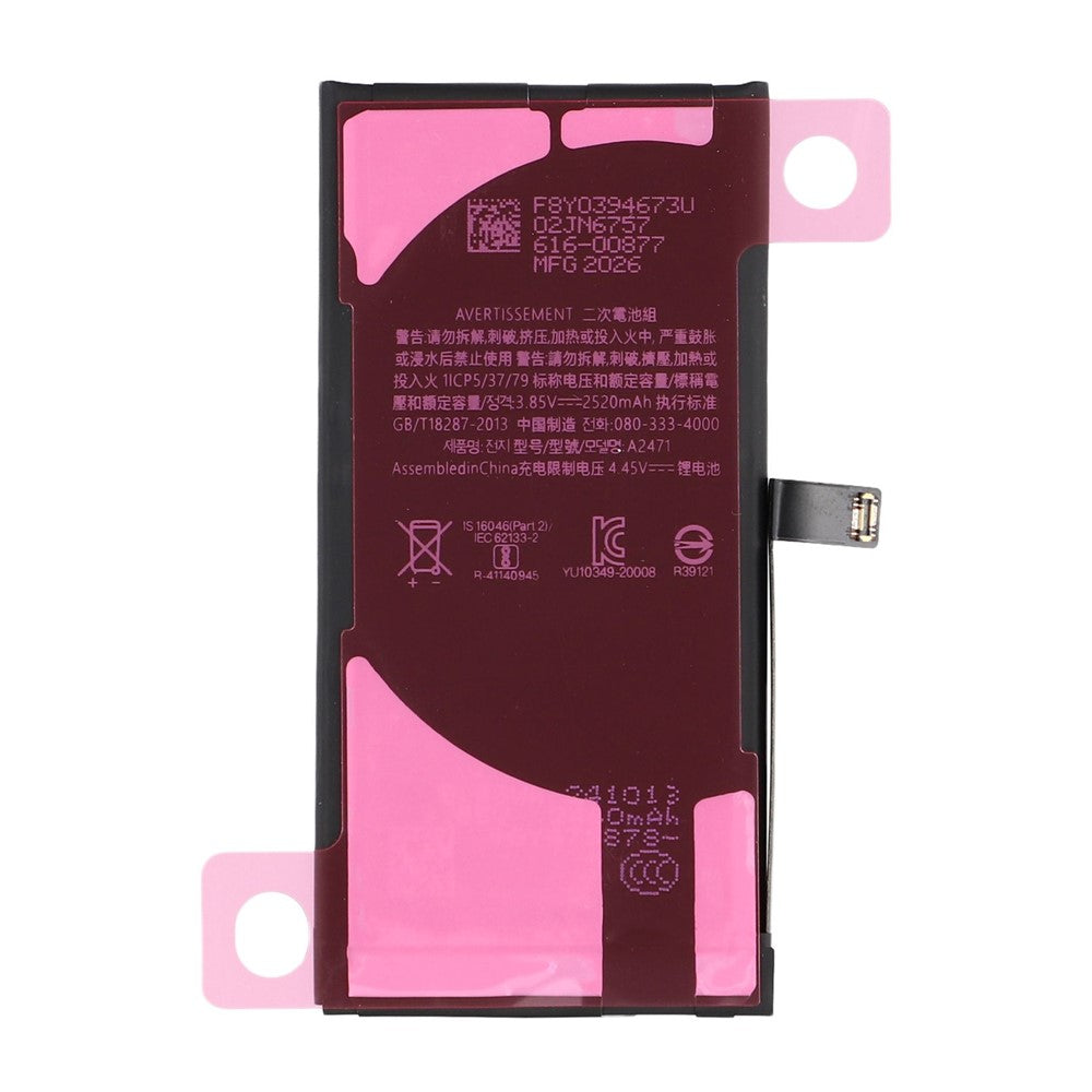 For iPhone 12 mini Battery + Battery Adhesive Replacement Part 2520mAh High Capacity Cell Supports Latest System Diagnostics (Without Logo)