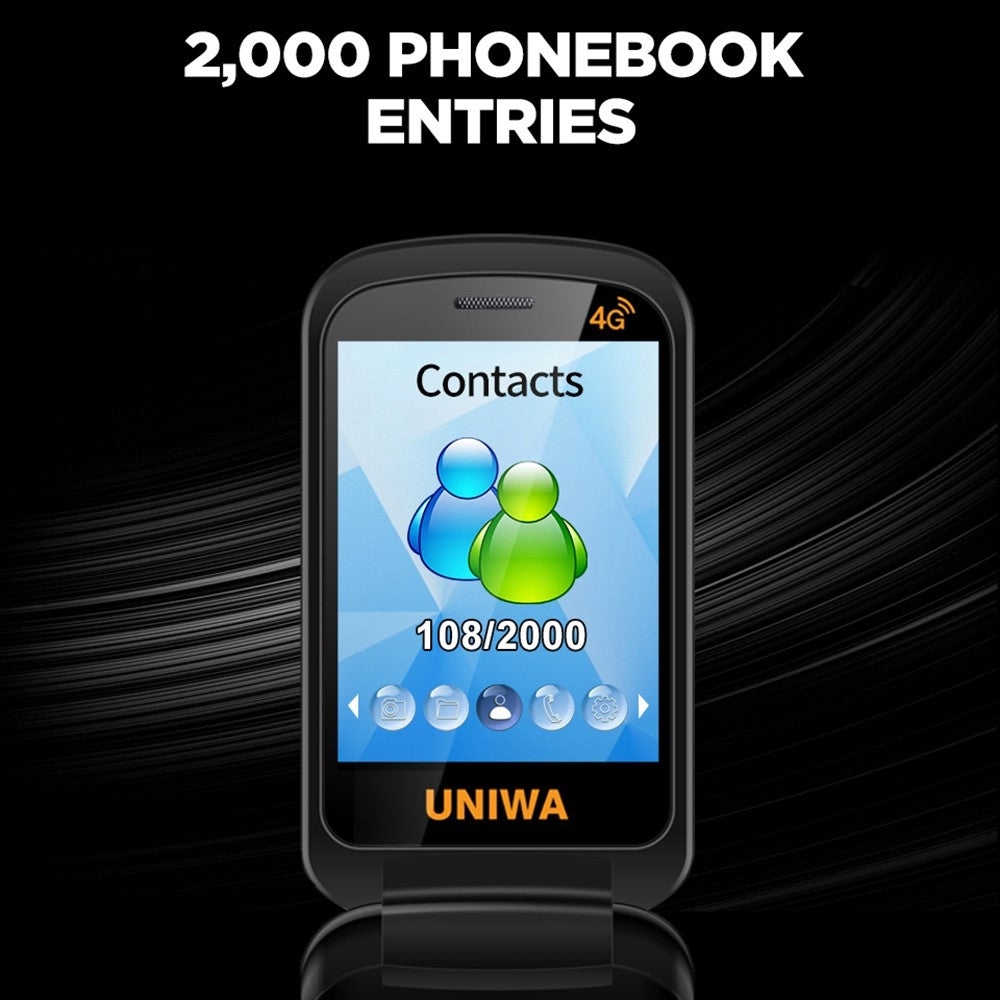 UNIWA V909T Single SIM 2.8/1.77 inch Flip Phone 2250mAh Battery 4G Cellphone with Rear Camera