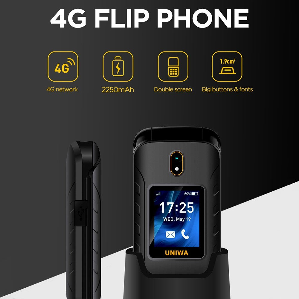 UNIWA V909T Single SIM 2.8/1.77 inch Flip Phone 2250mAh Battery 4G Cellphone with Rear Camera