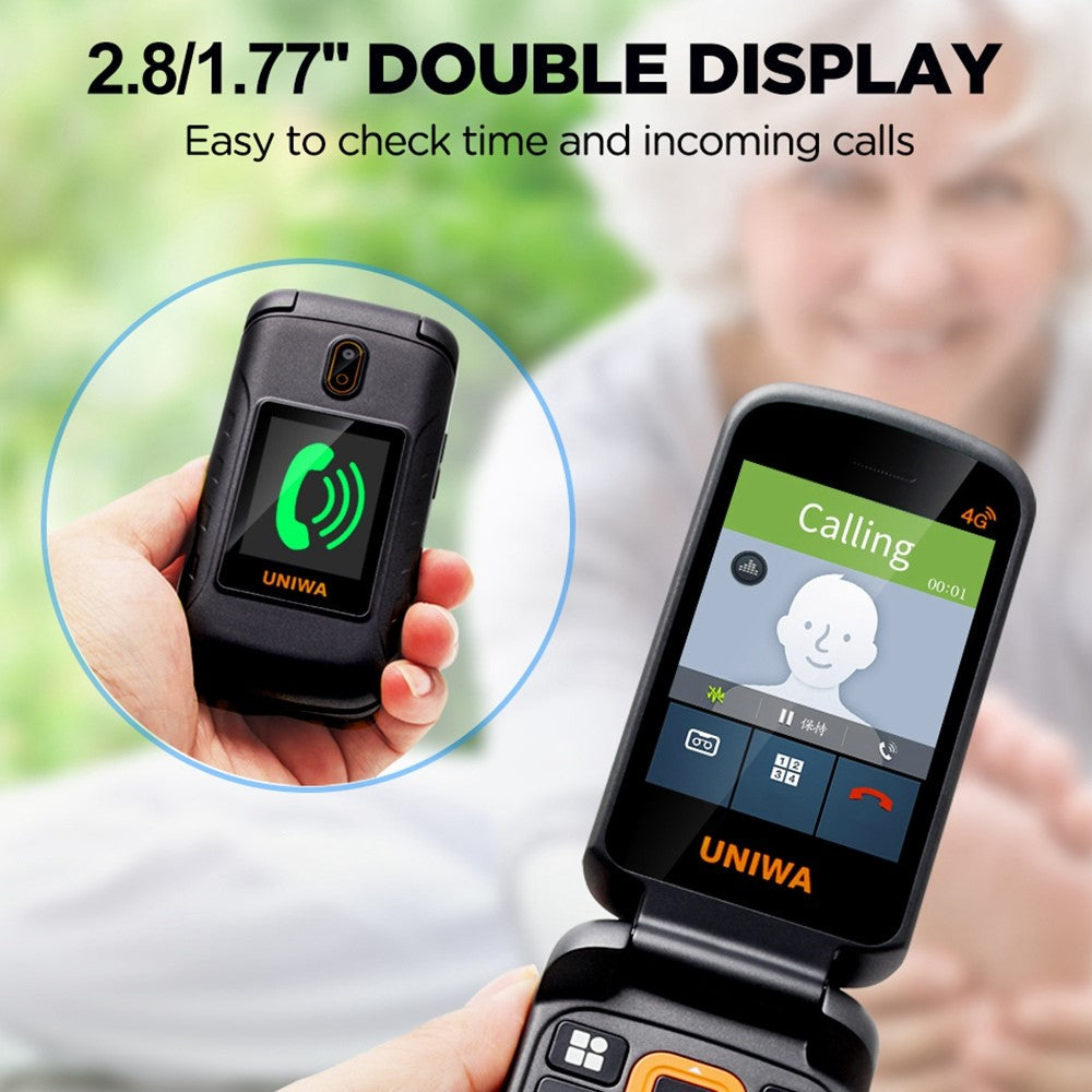 UNIWA V909T Single SIM 2.8/1.77 inch Flip Phone 2250mAh Battery 4G Cellphone with Rear Camera