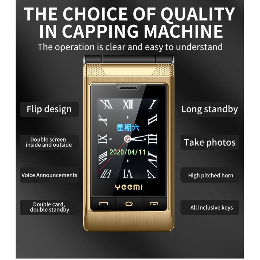 YEEMI G10-C Dual SIM 2.8/2.4 inch Dual Screen Flip Phone 1800mAh Battery 2G Cellphone with Rear Camera