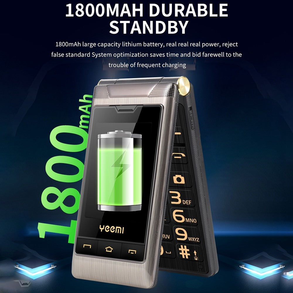 YEEMI G10-C Dual SIM 2.8/2.4 inch Dual Screen Flip Phone 1800mAh Battery 2G Cellphone with Rear Camera