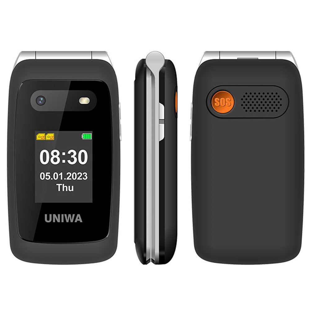 UNIWA V202T 4G Dual SIM Flip Phone for Seniors Dual Screens Basic Cell Phone with SOS Button Wireless FM Radio