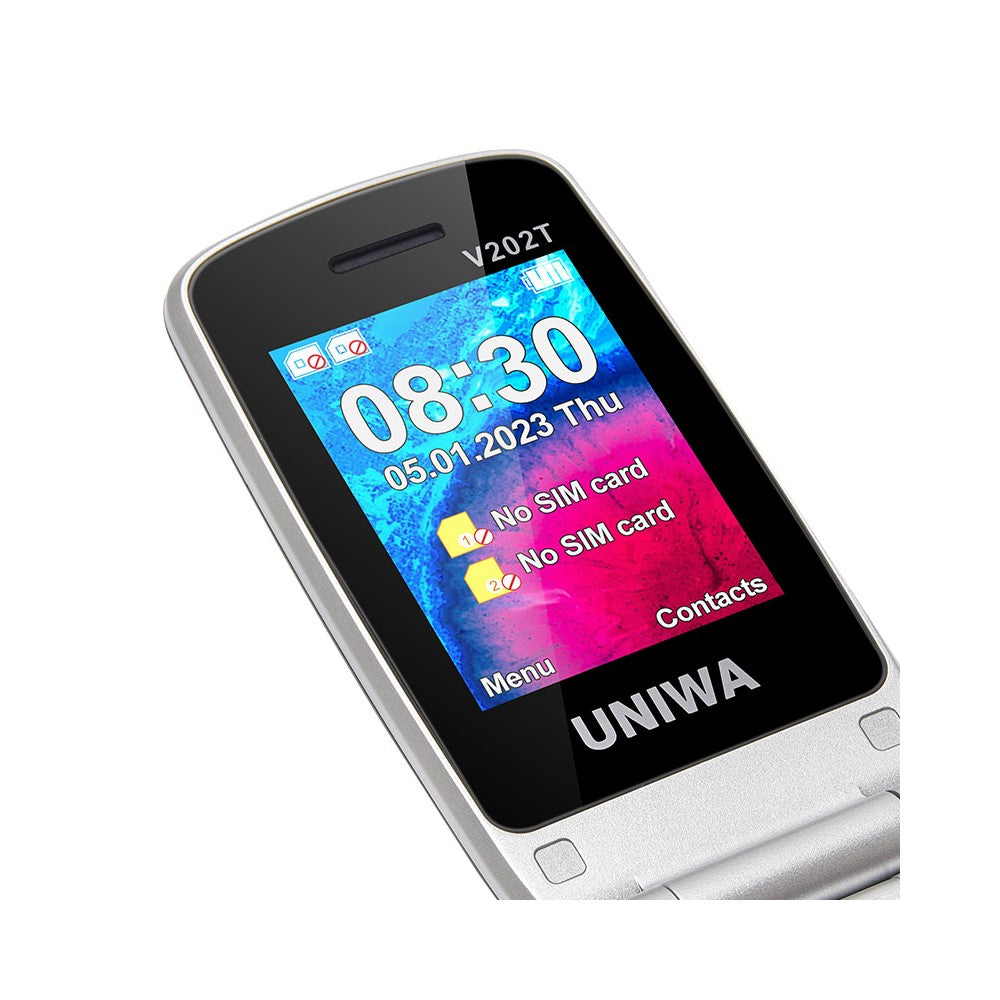 UNIWA V202T 4G Dual SIM Flip Phone for Seniors Dual Screens Basic Cell Phone with SOS Button Wireless FM Radio