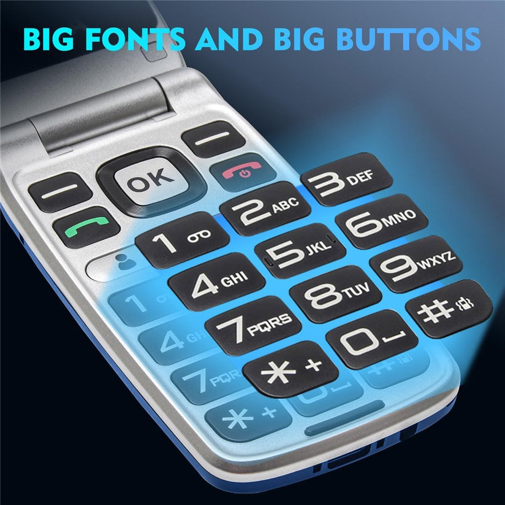 UNIWA V202T 4G Dual SIM Flip Phone for Seniors Dual Screens Basic Cell Phone with SOS Button Wireless FM Radio