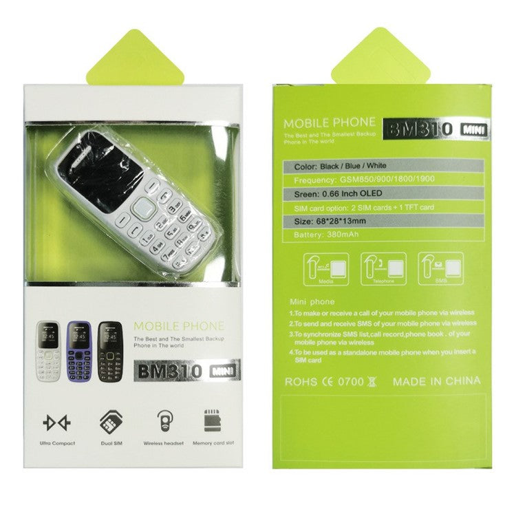 BM310 0,66-tums skärm 2G GSM mobiltelefon Dual-SIM Mini Bar Telefon