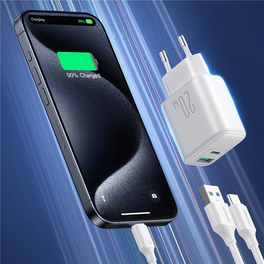 R-TCF21 20W snabbladdare Type-C + USB-A Dual Port Power Adapter för iPhone 16-15 Series
