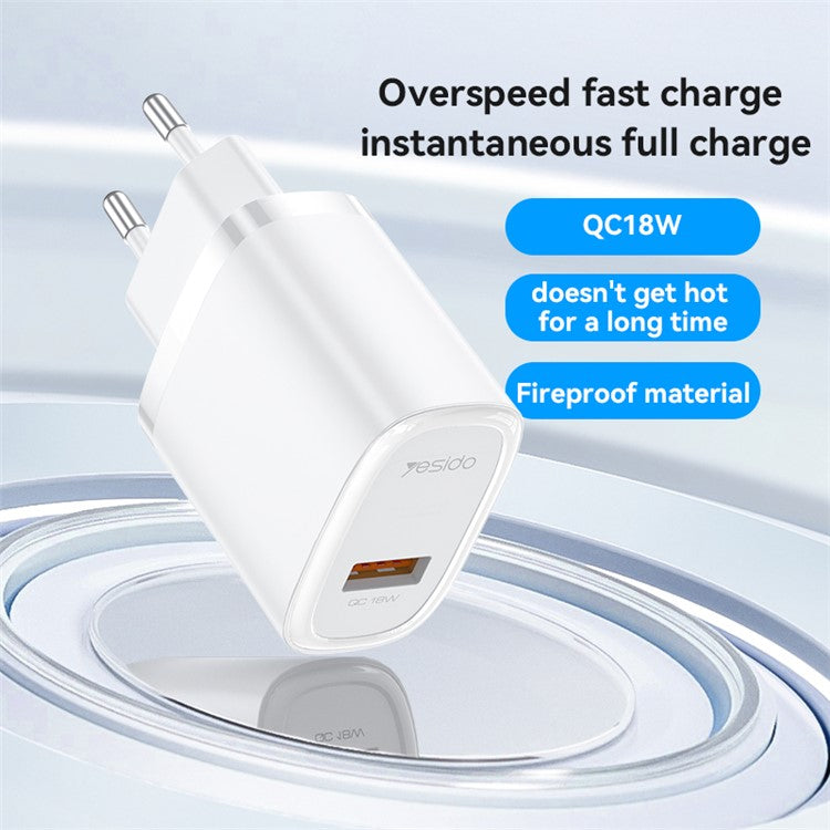YC66 EU-kontakt Enkel USB-port 18W väggladdare