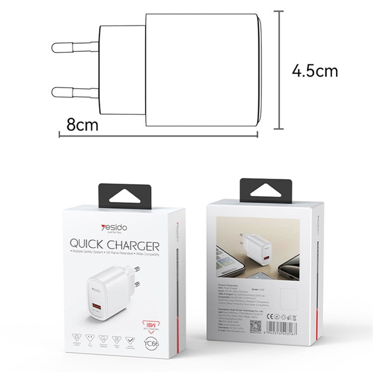 YC66 EU-kontakt Enkel USB-port 18W väggladdare