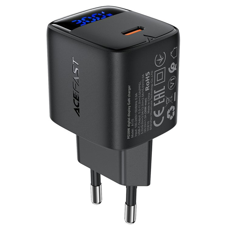 ACEFAST A115 PD 30W GaN USB-C väggladdare med LED-skärm Snabbladdaradapter