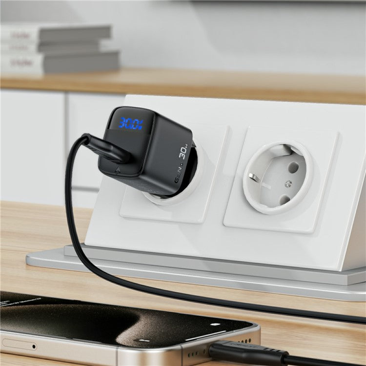 ACEFAST A115 PD 30W GaN USB-C väggladdare med LED-skärm Snabbladdaradapter
