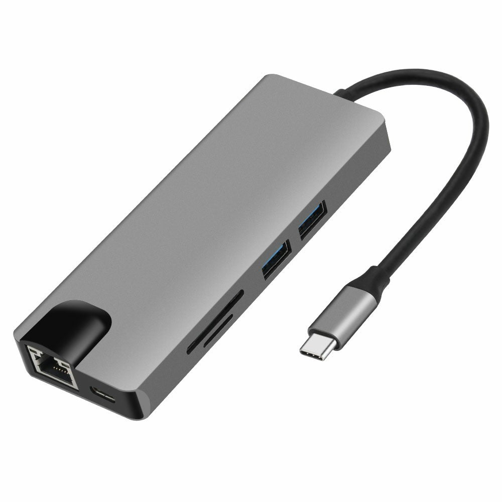 FX-1818 9-in-1 USB Hub Docking Station Type-C to USB-C + 2xUSB3.0 + SD / TF Slot + 3.5mm + HD + VGA + RJ45 Gigabit Adapter