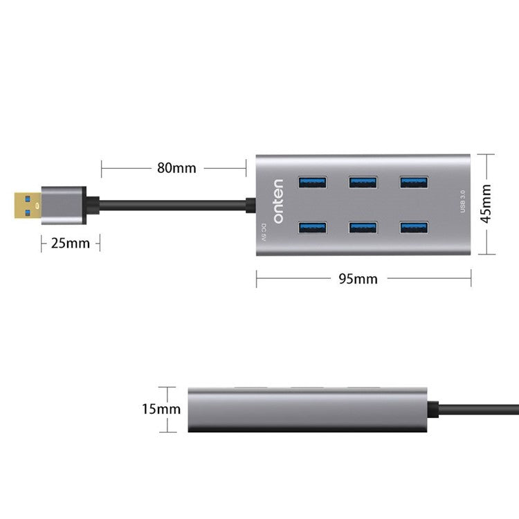 ONTEN 8108 Dator 7 Port USB 3.0 Hub Aluminiumlegering Multi USB Expansion Splitter