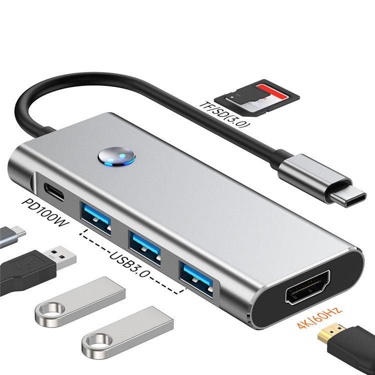 2425 7 i 1 typ C Hub USB 3.0 PD 100W expansionsdocka 4K HD-adapter SD / TF-kortläsare för bärbara datorer