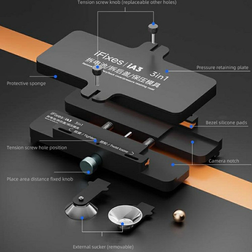 IFIXES iA3 3-in-1 Phone Repair Clamp Battery Back Cover Removal Fixture for Mobile Device Maintenance