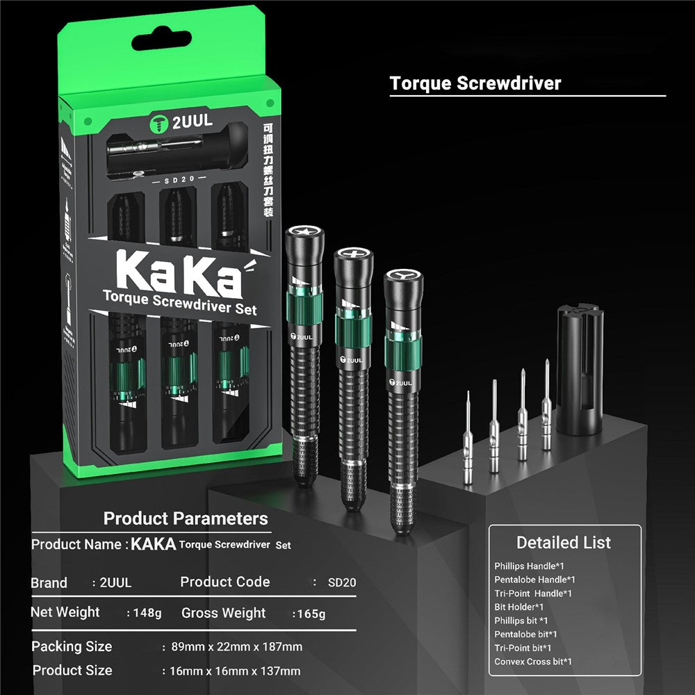 2UUL SD20 KAKA Torque Screwdriver Set 3 Handles 4 Bits Adjustable Torque Screwdriver for Phone Repair
