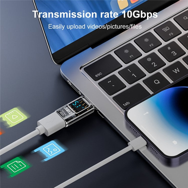 60W 10Gbps Digital Display USB-A to Type-C Adapter Female to Male Mini Converter