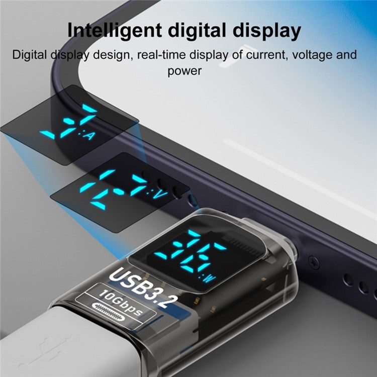 60W 10Gbps Digital Display USB-A to Type-C Adapter Female to Male Mini Converter