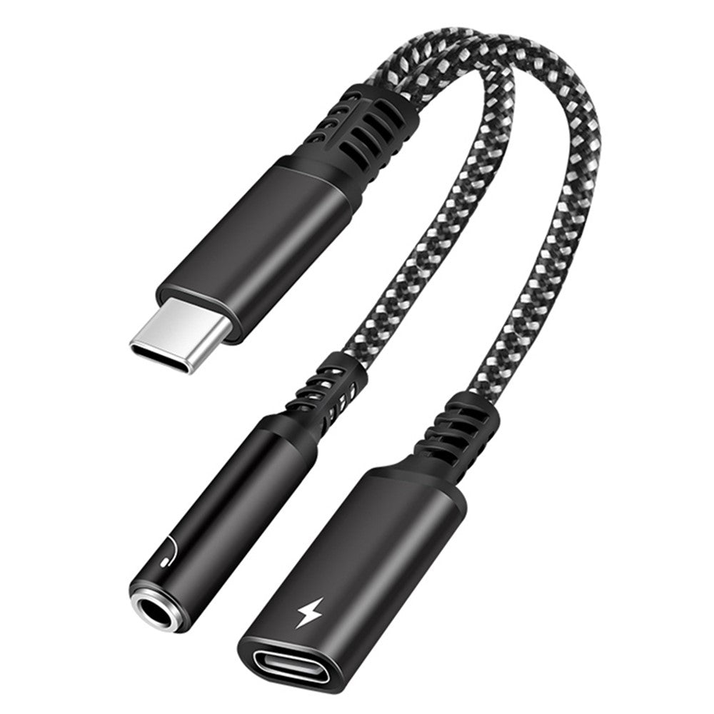 2-in-1 Type-C Male to PD 60W Type-C Charging + 3.5mm Audio Female Headphone Adapter Splitter