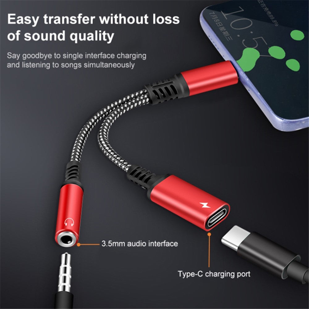 2-in-1 Type-C Male to PD 60W Type-C Charging + 3.5mm Audio Female Headphone Adapter Splitter