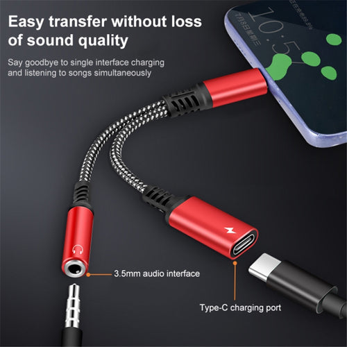 2-in-1 Type-C Male to PD 60W Type-C Charging + 3.5mm Audio Female Headphone Adapter Splitter
