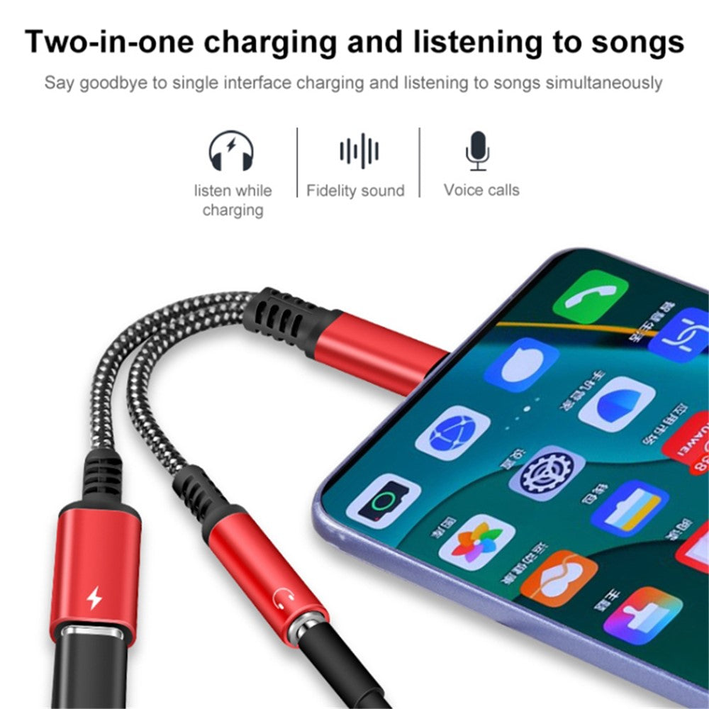 2-in-1 Type-C Male to PD 60W Type-C Charging + 3.5mm Audio Female Headphone Adapter Splitter