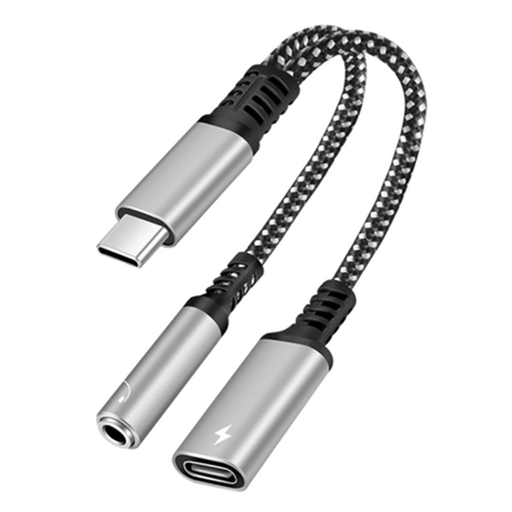 2-in-1 Type-C Male to PD 60W Type-C Charging + 3.5mm Audio Female Headphone Adapter Splitter
