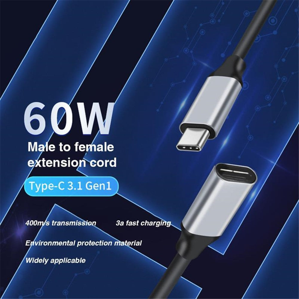 1m USB-C Type-C Male to Female 3.1 Gen1 Extension Cable 400M/s 3A PD 60W Fast Charging Cord 4K HD Sync Data Cable