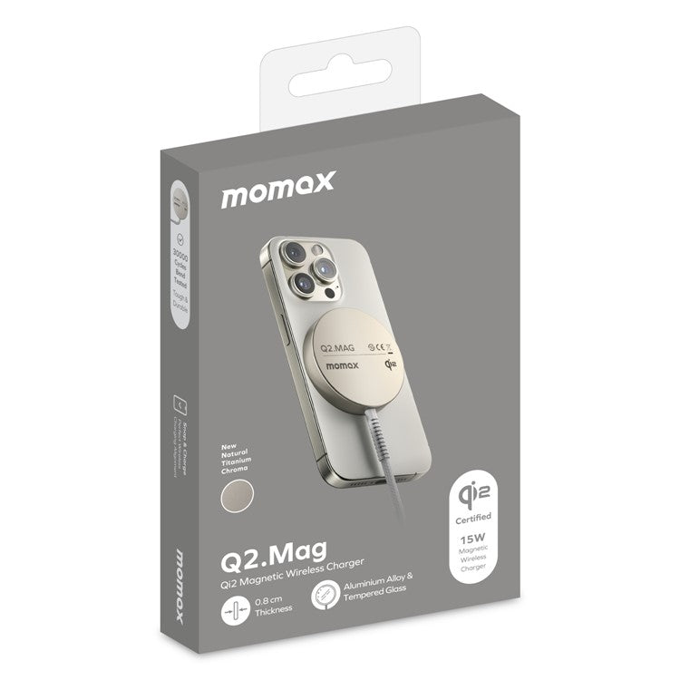 MOMAX Q2.Mag metall magnetisk trådlös laddare Qi2 certifierad 15W snabbladdning ultratunn laddare