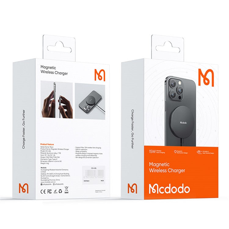 MCDODO CH-4360 MDD trådlös laddare Ultratunn laddningsplatta Mobiltelefon Säker laddning