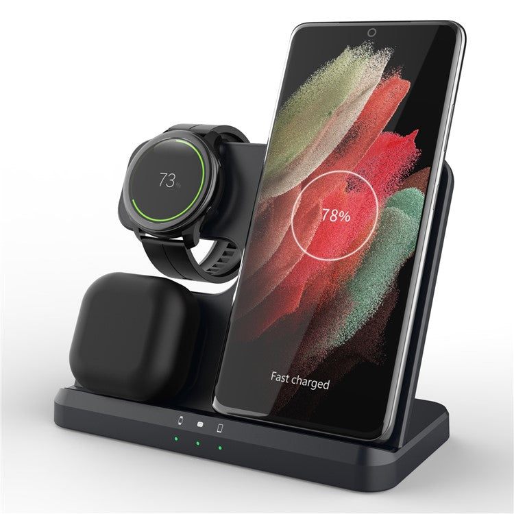 GY-Q10B 3 in 1 Fast Charger Pad Wireless Charging Station for Qi Standard Phone / Samsung Galaxy Watch / Earphon