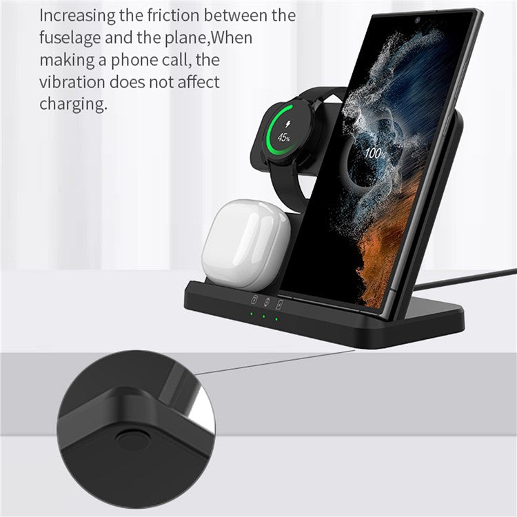 GY-Q10B 3 in 1 Fast Charger Pad Wireless Charging Station for Qi Standard Phone / Samsung Galaxy Watch / Earphon