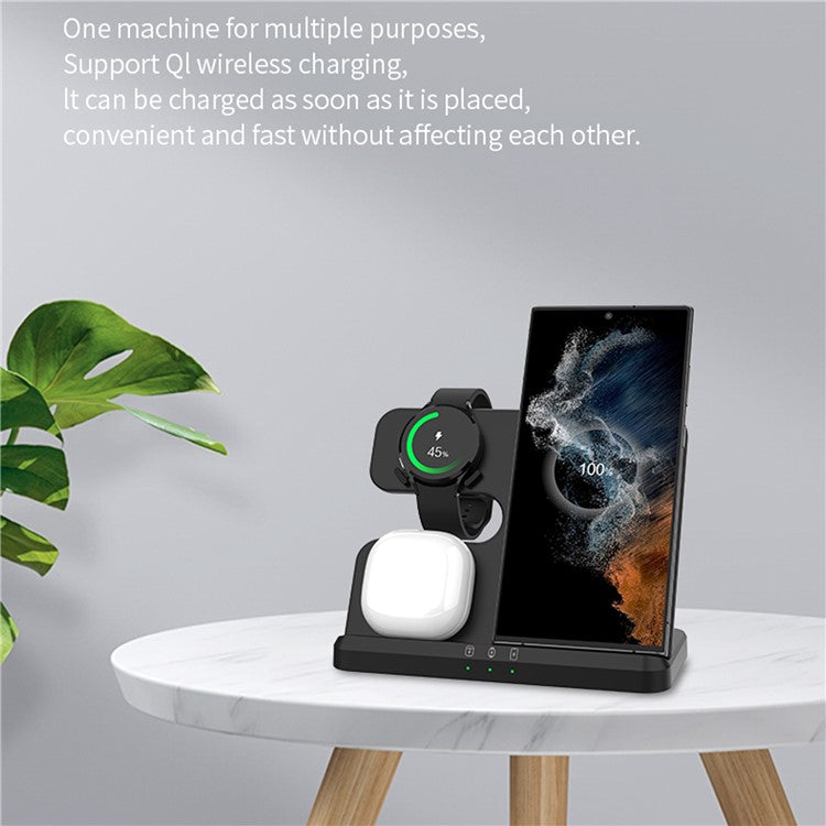 GY-Q10B 3 in 1 Fast Charger Pad Wireless Charging Station for Qi Standard Phone / Samsung Galaxy Watch / Earphon