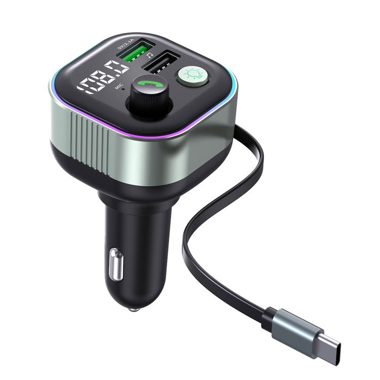 GZ11 65W PD Snabbladdning billaddare med infällbar typ C kabelspänningsdisplay Bluetooth-kompatibel MP3-spelare
