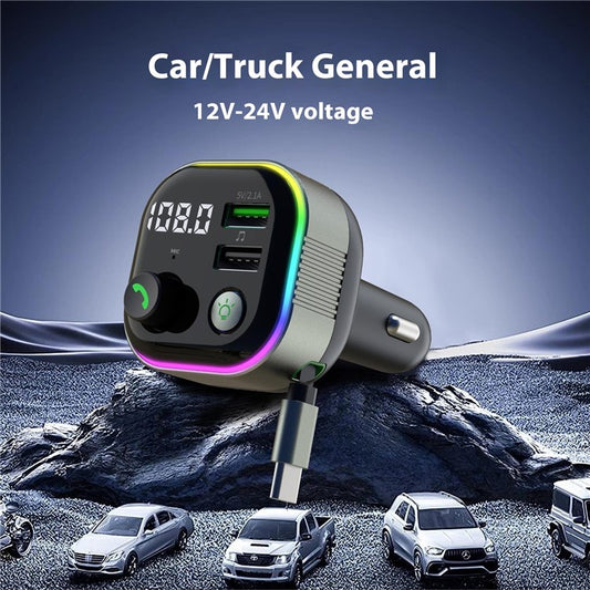 GZ11 65W PD Snabbladdning billaddare med infällbar typ C kabelspänningsdisplay Bluetooth-kompatibel MP3-spelare